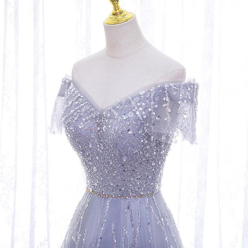 Cross-border wholesale wedding dress fairy temperament deep V-neck dress long waist celebrity party banquet evening dress