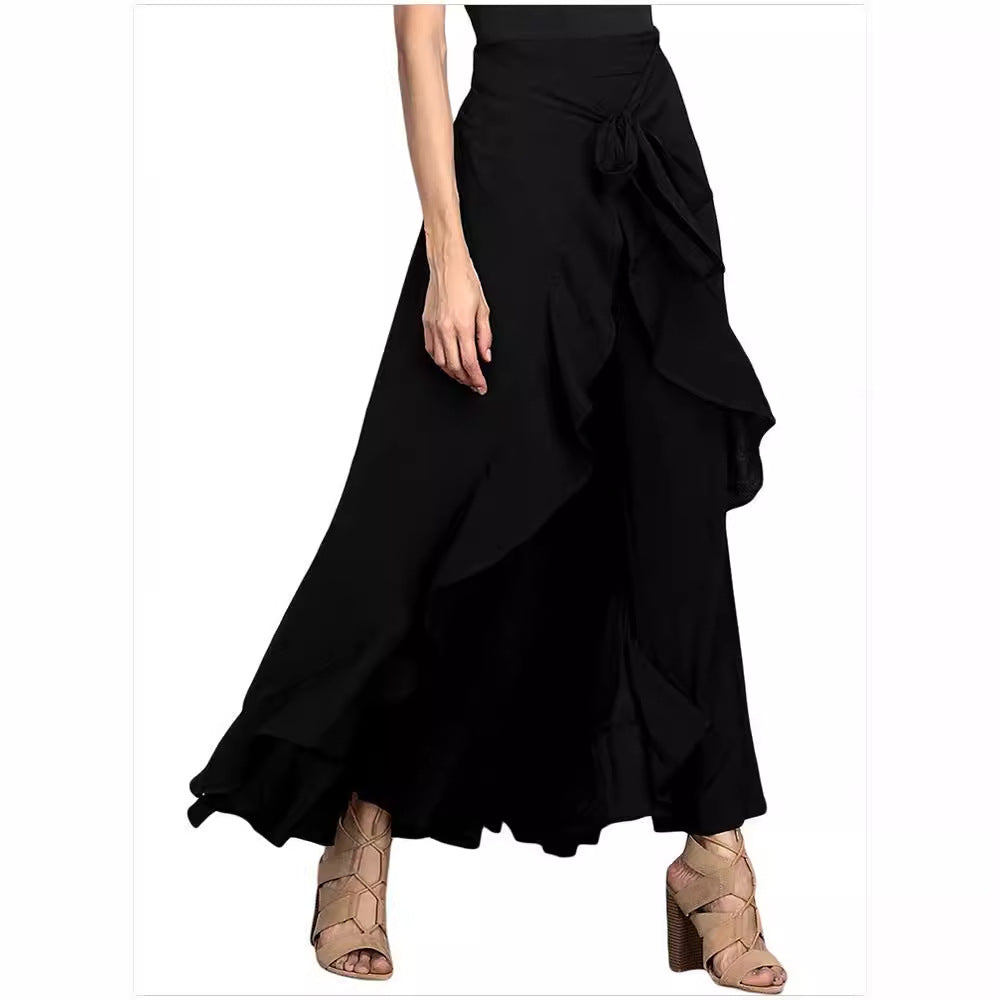 FLOWERSVERSE  Cross-Border  Women's Foreign Trade European and American plus Size High Waist Wide Leg Pants Autumn New High Waist Trousers Chiffon Pants