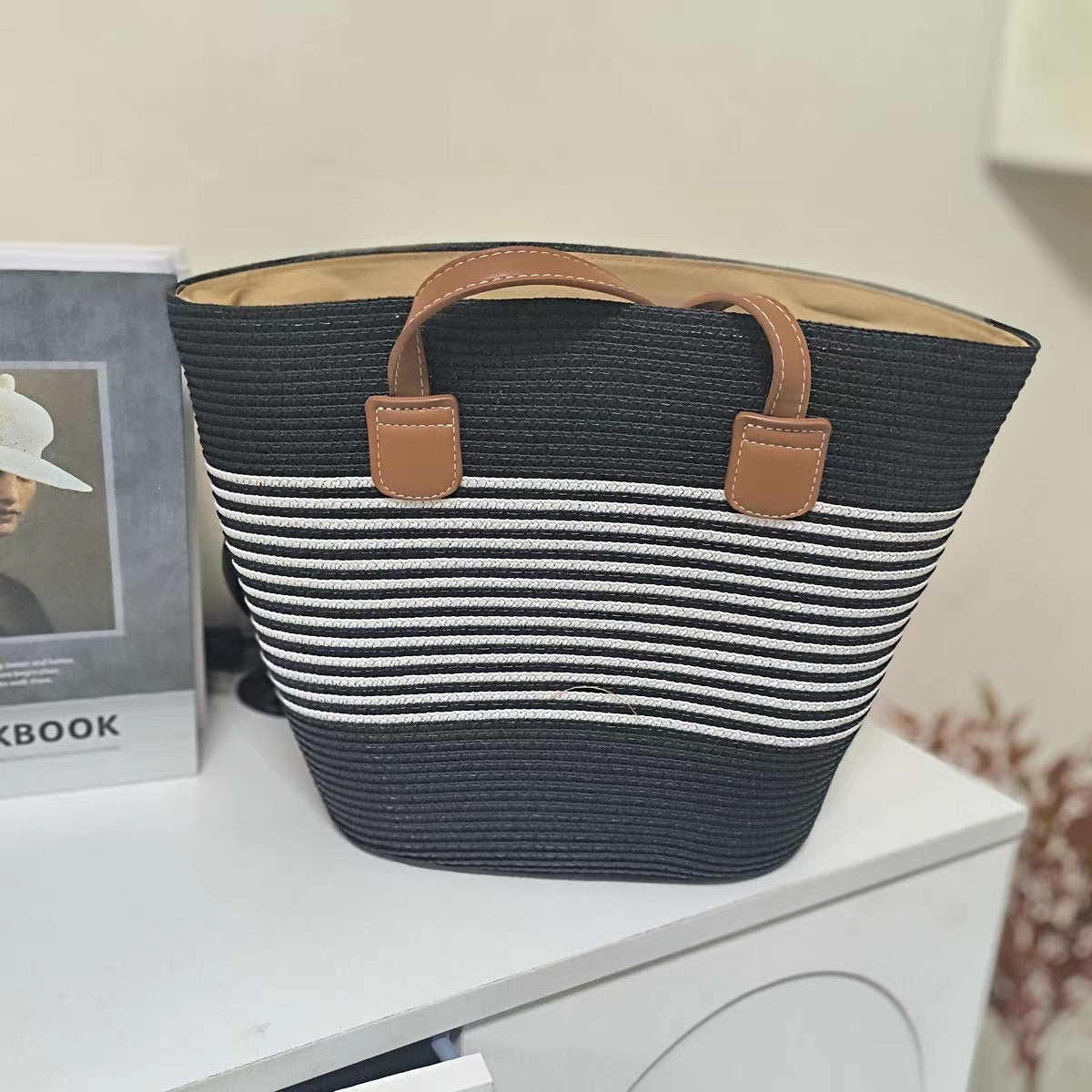 FLOWERSVERSE  Straw Bag Women's Summer Seaside Tote Bag Large Capacity Woven Shoulder Bag Rattan Woven Straw Bag Vegetable Basket Bucket Bag Fashion