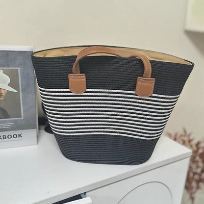 FLOWERSVERSE  Straw Bag Women's Summer Seaside Tote Bag Large Capacity Woven Shoulder Bag Rattan Woven Straw Bag Vegetable Basket Bucket Bag Fashion