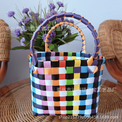 FLOWERSVERSE  Free Shipping Popular Small Bag Vegetable Basket PVC Woven Bag Open Children Small Clutch Hand Gift Bag Women's Bag