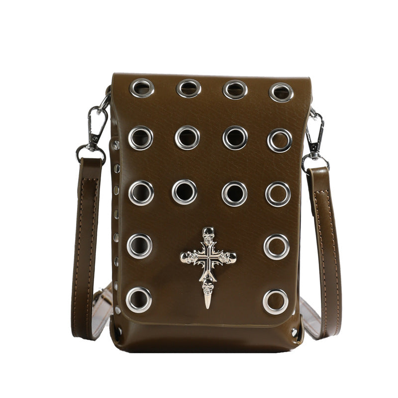 FLOWERSVERSE 2025 Crossbody bag 2025 style unisex punk rivet flip small square bag dark wind skull belt waist bag women