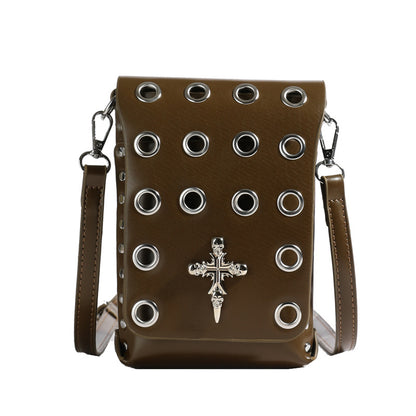 FLOWERSVERSE 2025 Crossbody bag 2025 style unisex punk rivet flip small square bag dark wind skull belt waist bag women