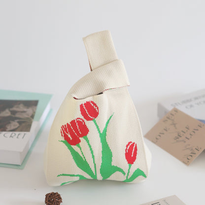 FLOWERSVERSE  INS Internet Hot New Handbag Women's Knitted Bag Japanese and Korean Style All-Match Hand Carrying Casual Tote Bag Factory Wholesale