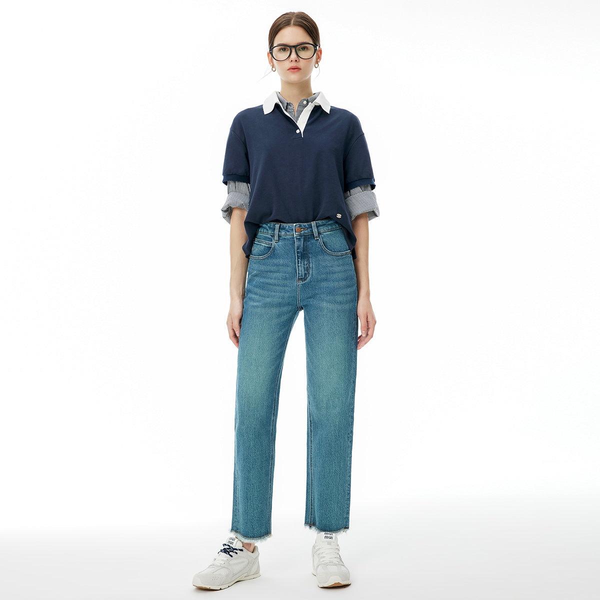 2025 popular autumn and winter new Khmer baguette pants women's high waist blue nine-point pants slim fashion versatile jeans women