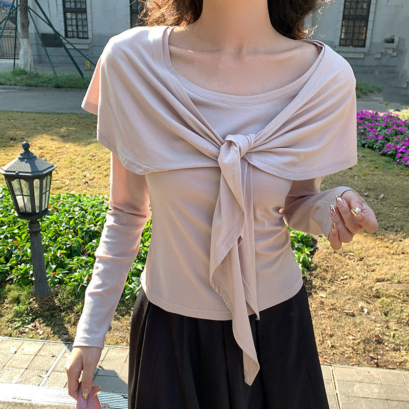 2025 Thirteen Lines  Spring New Korean Version Temperament Versatile Shawl Knitted Sweater Women's Long Sleeve Top 89310