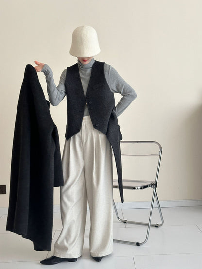 2025 Yak velvet mulberry silk wool single-row multi-button scarf, shoulder-length sleeves, double-sided woolen cashmere coat, no vest.