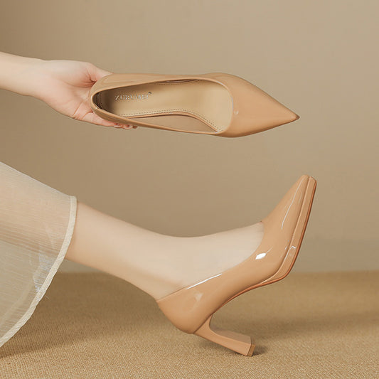 2025 8066-1 Sexy solid color pointed thick heel high heels women's waterproof table bridesmaid shoes Ol professional work single shoes women