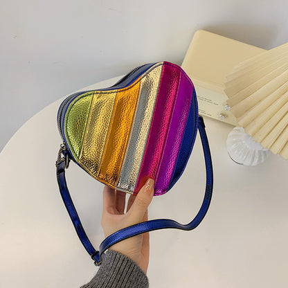 FLOWERSVERSE 2025 Crossbody love bag new women's bag color splicing contrasting color trendy texture PU peach heart shape niche design shoulder bag