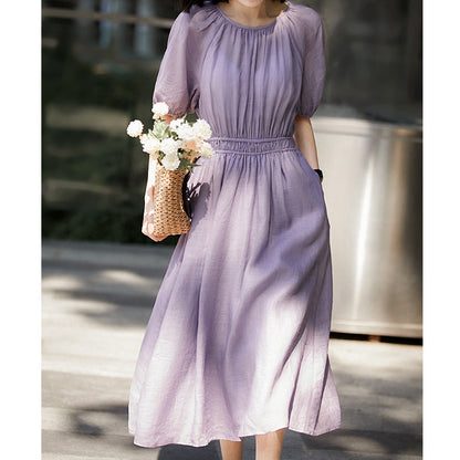 2025 [A purple dress, romantic love] Elegant  holiday style, ramie dress, long skirt, summer women's clothing