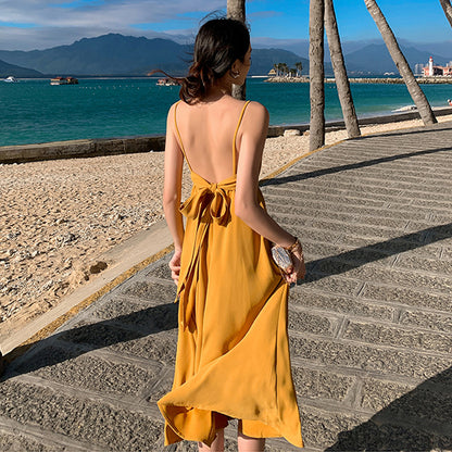 2025 Internet celebrity beach dress women Sanya seaside vacation thin bohemian long dress super fairy yellow dress summer dress