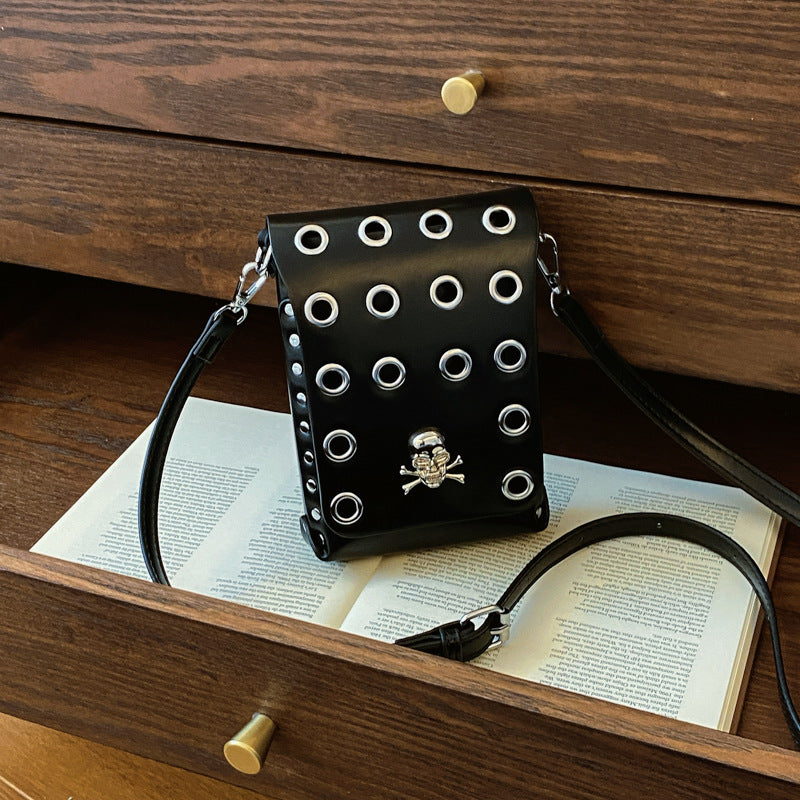 FLOWERSVERSE 2025 Crossbody bag 2025 style unisex punk rivet flip small square bag dark wind skull belt waist bag women