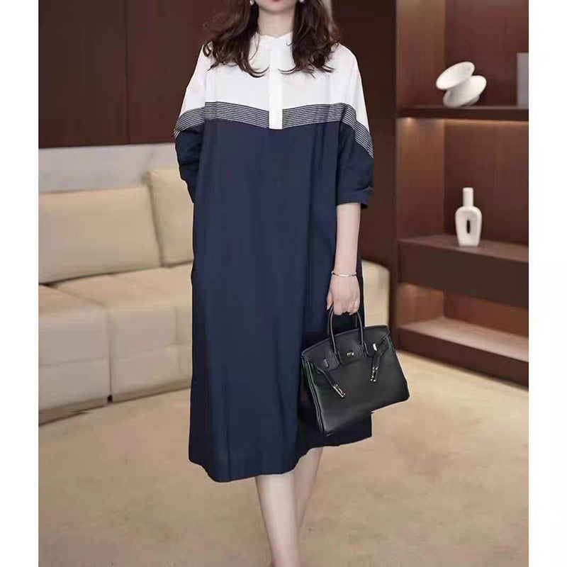 Popularan version loose large size fat MM color matching dress  summer high sense meat covering and thin age reducing shirt skirt women