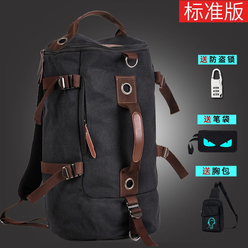 FLOWERSVERSE Korean Style Canvas Backpack Men's Fashionable Student Schoolbag Youth Travel Bag Computer Large-Capacity Backpack Messenger Bag