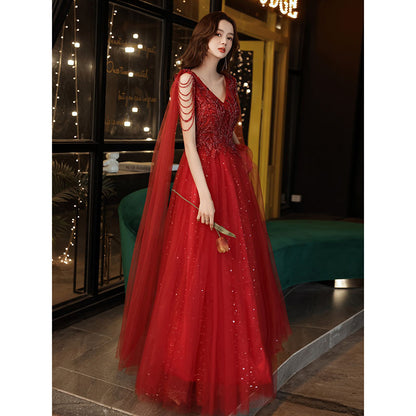 Temperament evening dress 2025 new spring engagement banquet style toast dress bride women's light luxury niche dress