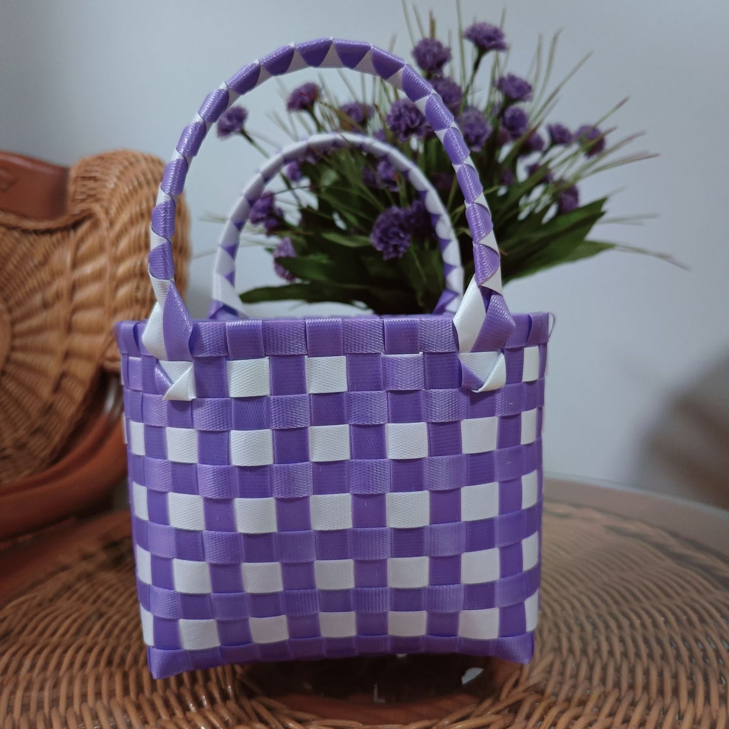 FLOWERSVERSE  Free Shipping Popular Small Bag Vegetable Basket PVC Woven Bag Open Children Small Clutch Hand Gift Bag Women's Bag
