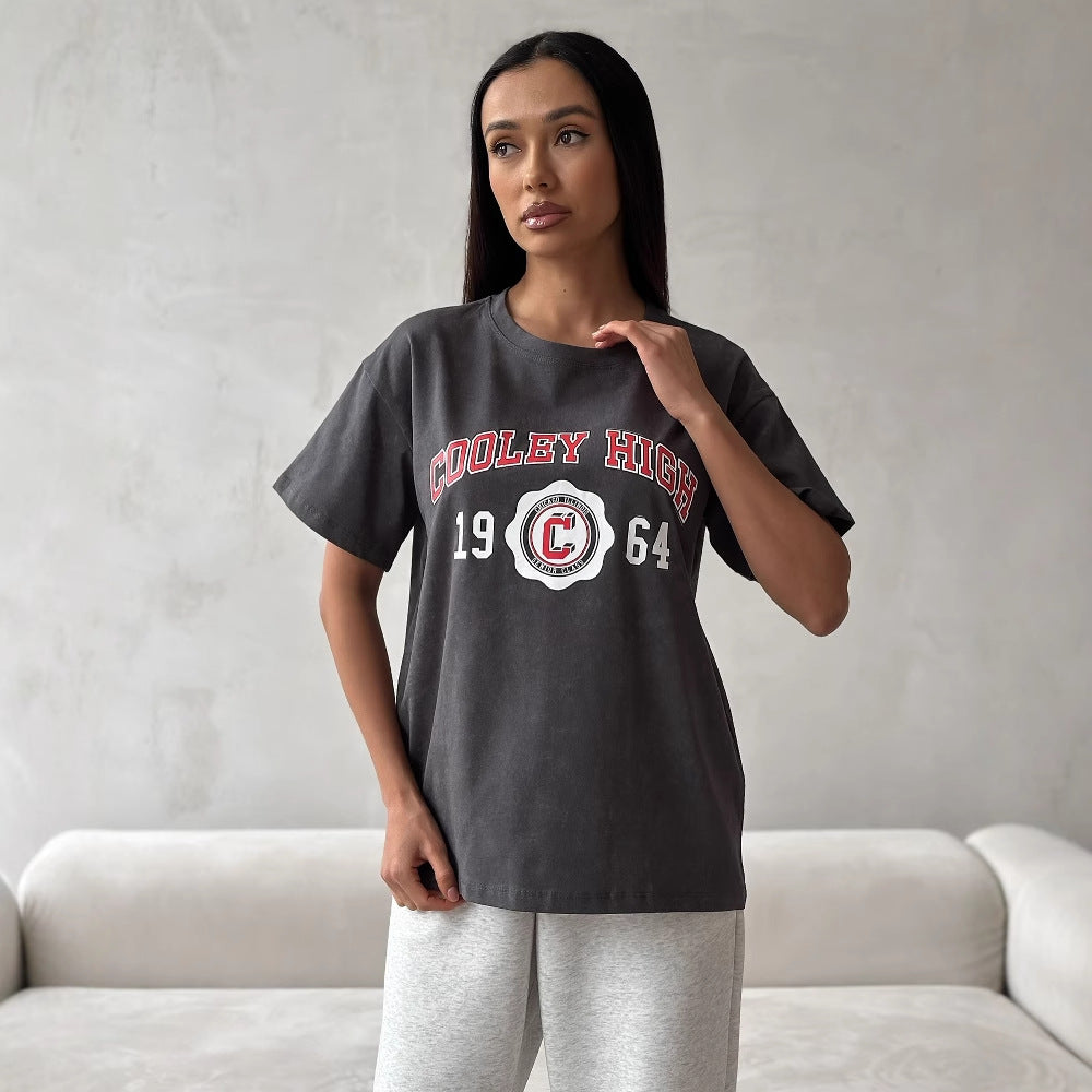 Cross-border  niche personalized printing graffiti n loose short-sleeved T-shirt summer thin outer casual top