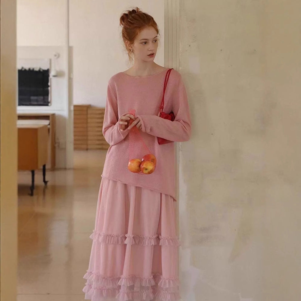 Siyuan, commuter round neck soft waxy versatile lazy cotton wool blended backing sweater knitted sweater women 8902