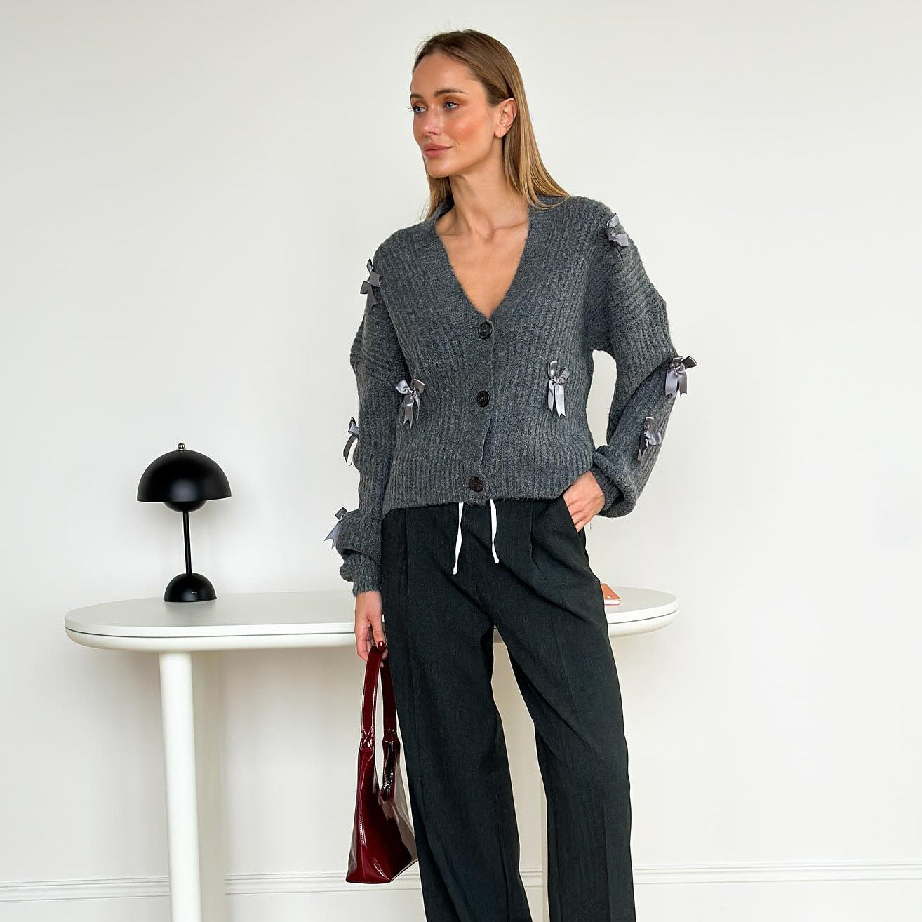 New spring new product bow splicing knitted sweater sweater temperament n sweater women's new knitting