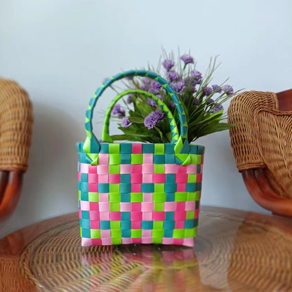 FLOWERSVERSE  Free Shipping Popular Small Bag Vegetable Basket PVC Woven Bag Open Children Small Clutch Hand Gift Bag Women's Bag