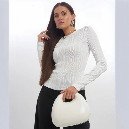 FLOWERSVERSE 2025 New 2025 style women's clothing spring and autumn new fashion casual texture round neck long sleeve slim T-shirt bottoming shirt