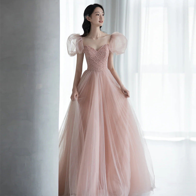 Princess on the run toasts bride 2025 new temperament pink engagement spring host dress dress female wedding