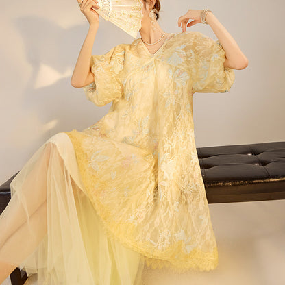 New Chinese style  summer new national style embroidery embroidery lace light luxury suspender dress two-piece set N4001