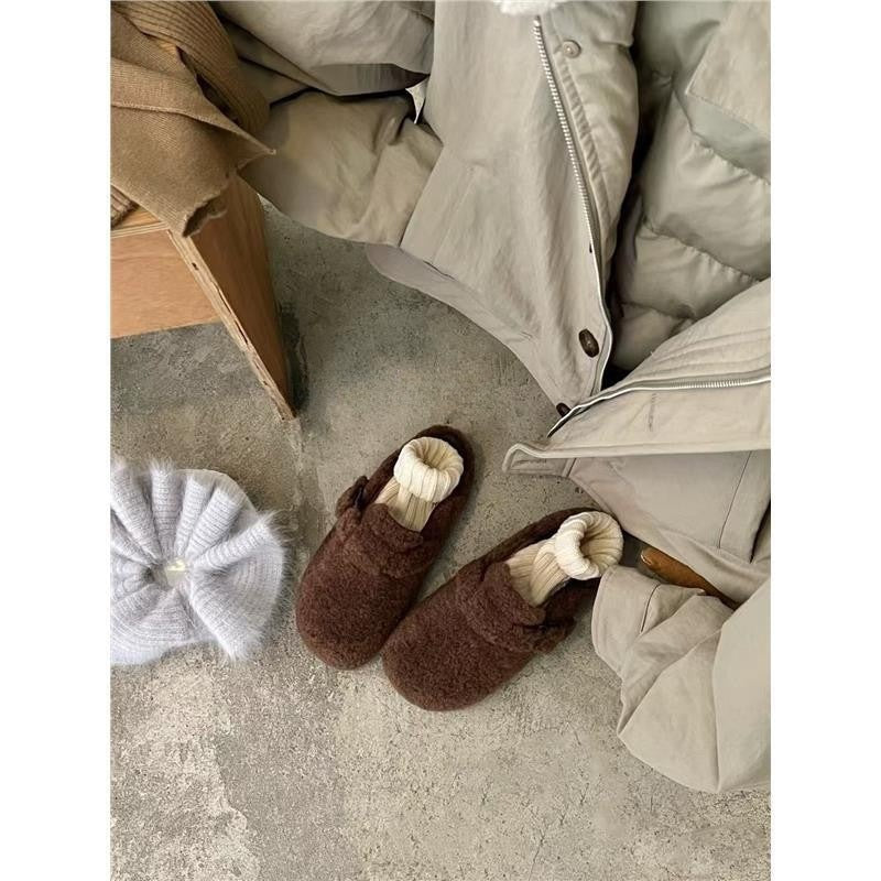 2025  Autumn and winter warm fluffy Birkenstocks bag head half slippers women wear velvet cotton slippers