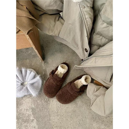 2025  Autumn and winter warm fluffy Birkenstocks bag head half slippers women wear velvet cotton slippers