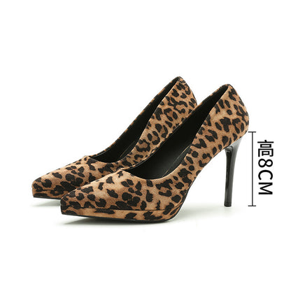 2025 1233A New Popular trade waterproof table leopard print high heels women's pointed thin heels super high heels sexy suede single shoes