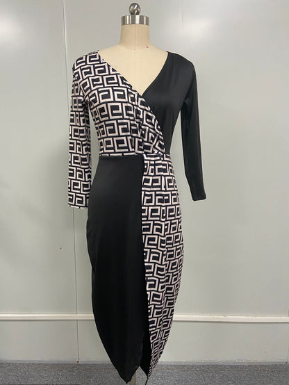 FLOWERSVERSE 2025 High Waist Skirt Set Black, Hip Wrap Bottom Medium Long Skirt Long Sleeve Black Color Matching, Temperament Commuter Dress