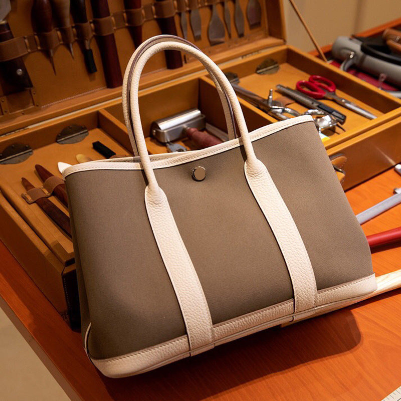 FLOWERSVERSE 2025 High quality handmade wax line bucket bag women's bag tote bag canvas color matching garden bag large bag shopping bag catfish bag