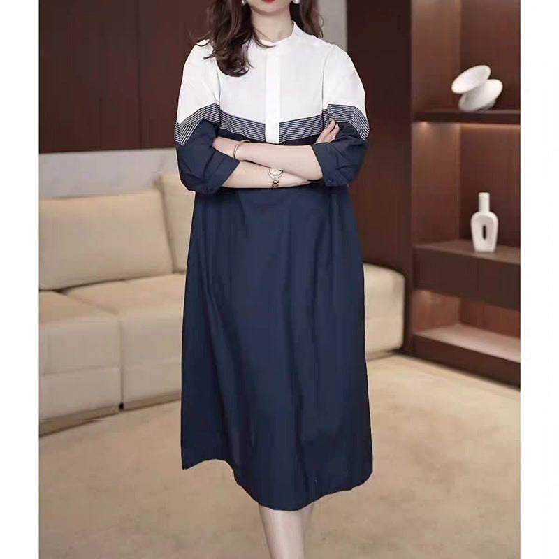 Popularan version loose large size fat MM color matching dress  summer high sense meat covering and thin age reducing shirt skirt women