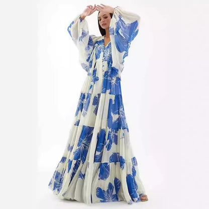 FLOWERSVERSE New cross-border new long-sleeved 2025 women's clothing fashion printing fairy long temperament evening dress dress