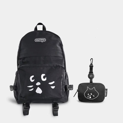 FLOWERSVERSE In Stock Japanese Nya Surprised Cat Male and Female Students Cute Schoolbag Backpack Two-Piece Set Large Sports Backpack Fashion
