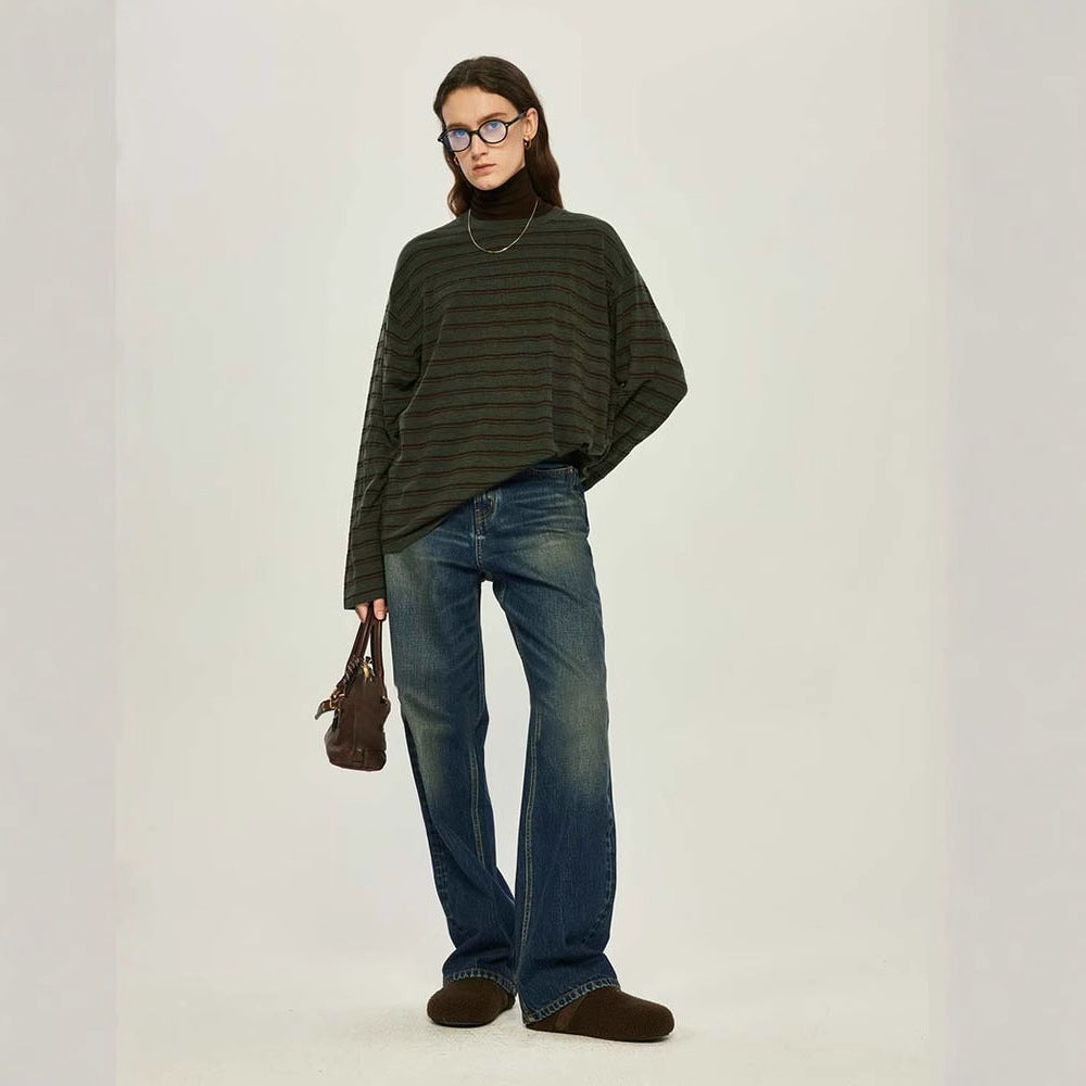 Siyuan, open J, the same V-shaped n high street jeans, casual high-waisted loose denim wide-leg pants, women's 8940