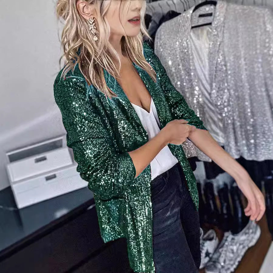 FLOWERSVERSE 2025 2025  new models,  wish women's sequined long-sleeved autumn and winter temperament small blazer