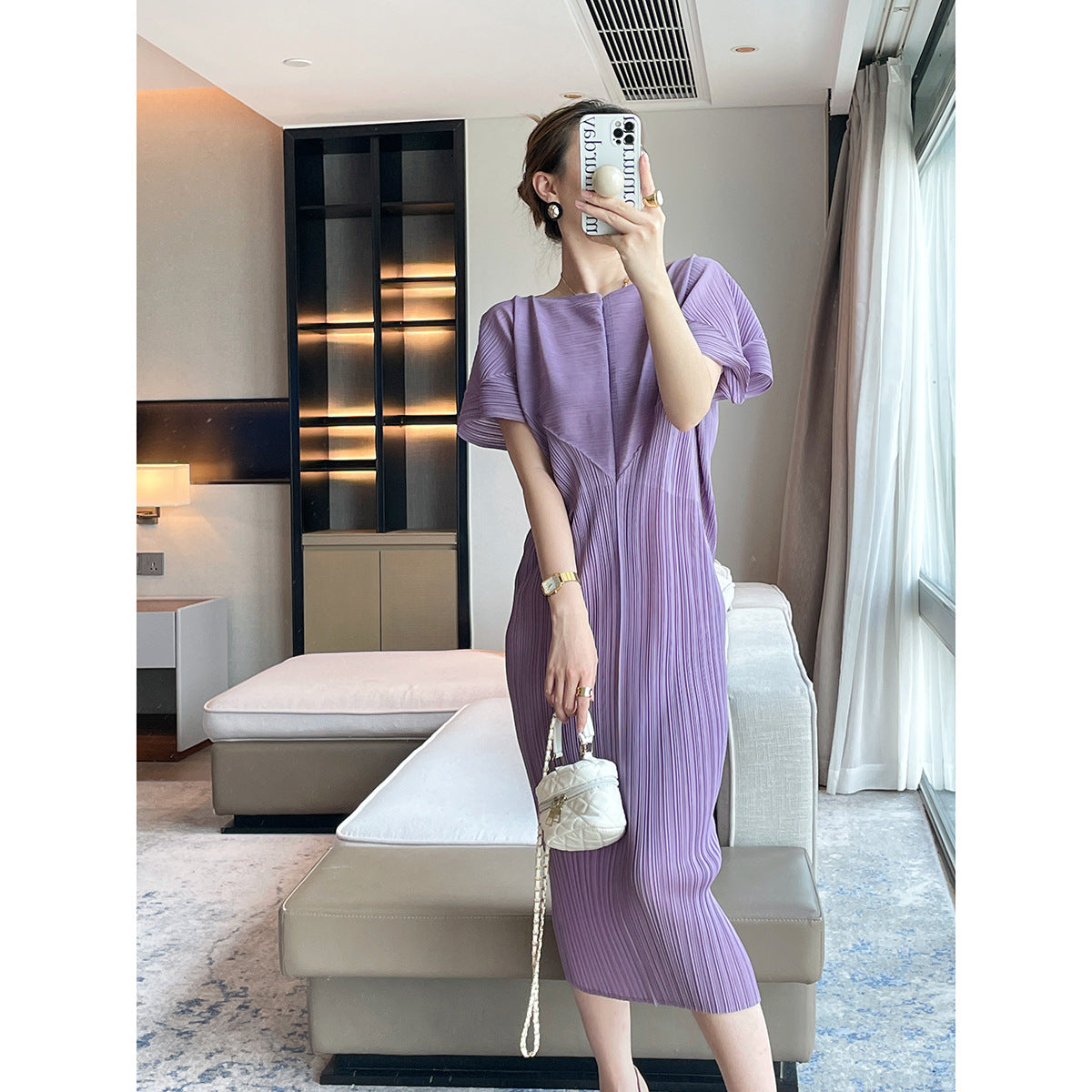 Folds  summer new slim-fitting design slim senior Miyake dress femininity elegant medium and long dress