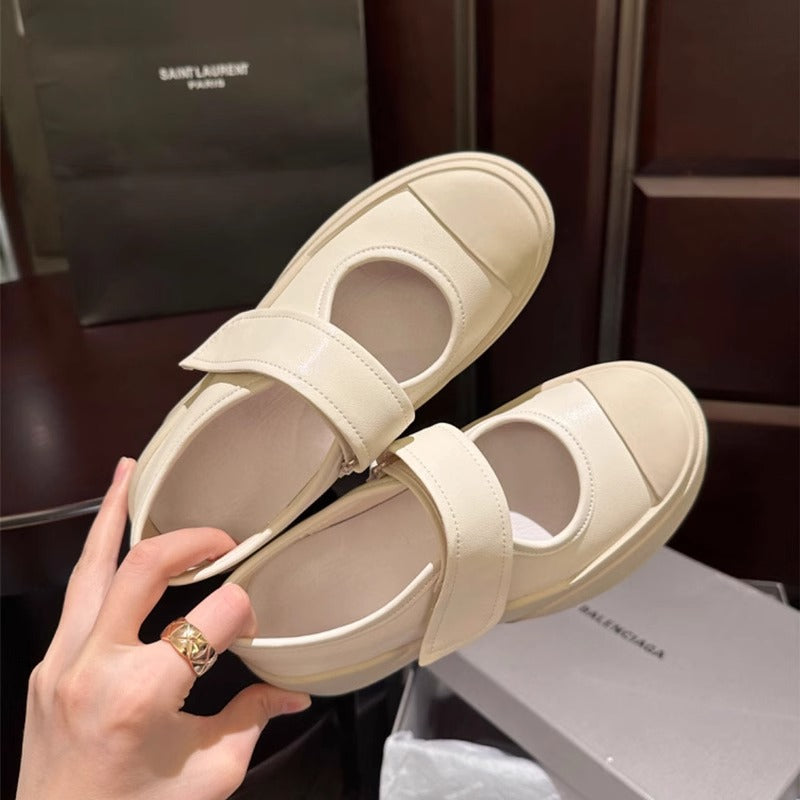 flowersverseZhao Lusi Same Style Canvas Mary Jane Shoes Female Mona All-Match Big Head Nurse Shoes Spring and Summer  Style Platform White Shoes