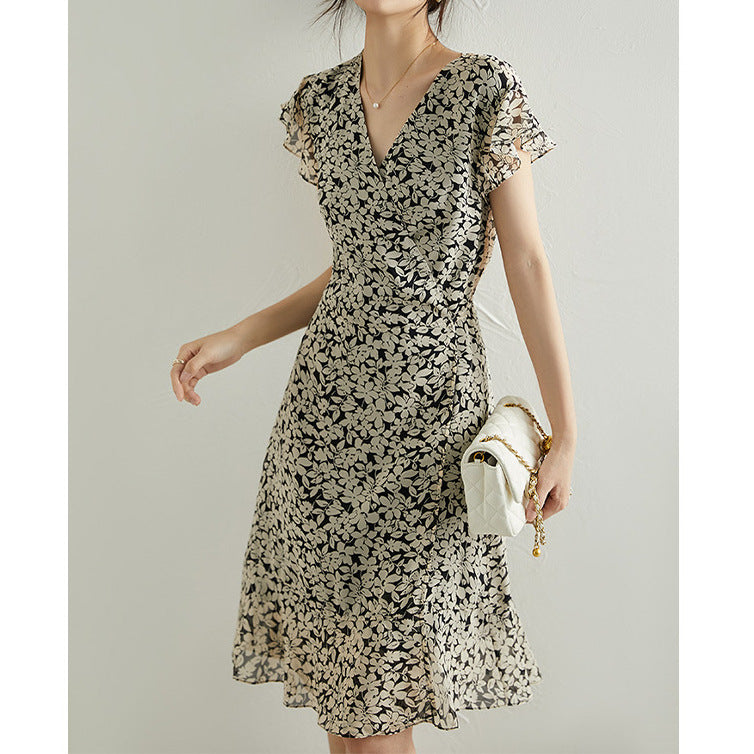 2025 Heavy silk georgette  floral skirt mulberry silk coffee break dress summer dopamine wear women's clothing