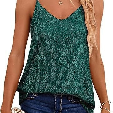 FLOWERSVERSE New 2025 new  2025 new loose sequins V-neck sleeveless casual sequins deep V suspenders