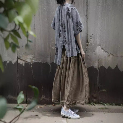 Shan Qian Nian One Four Seasons Literary and Skin-friendly Soft Retro Skirt Combed Textured Cotton Versatile Clip Skirt
