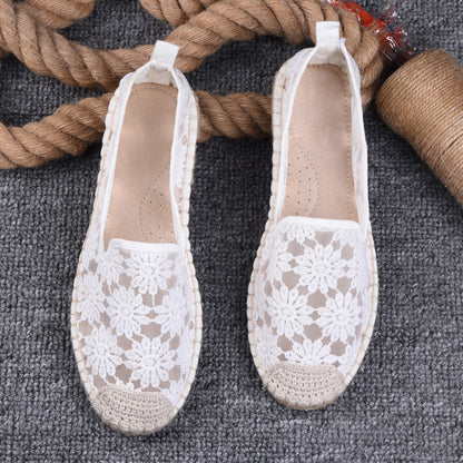 flowersverseSummer Women's Shoes Thin Pumps Linen Fisherman Shoes Women's Slip-on Lace Hollow-out Old Beijing Soft Bottom Cloth Shoes