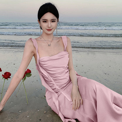 2025 Pure lust sexy swinging collar pink backless streamer dress bridal bridesmaid dress dressing gown toast dress suspender dress