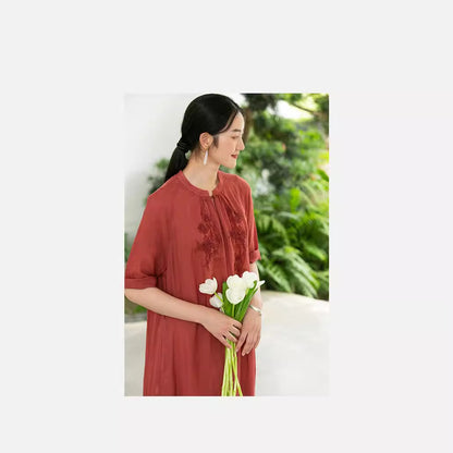 popular spring and summer dress, literary loose embroidery elegant medium and long dress, ramie dress, reply 211239