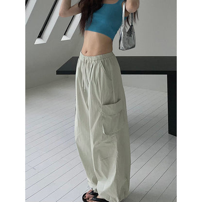 flowersverse Classic Wide Leg Workwear Casual Pants Women's  Summer New Retro Loose Slimming Elastic Waist Pants 91559