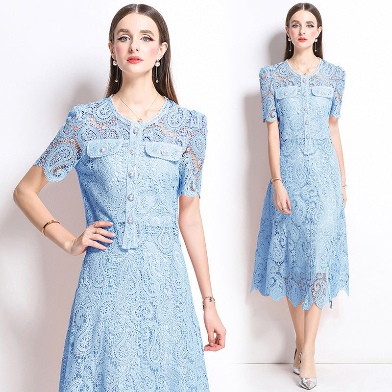 Fried Street Age Reduction Fashion Suit  New Women's Clothing Summer Fashion Hot Style Lace Skirt Two-piece Skirt