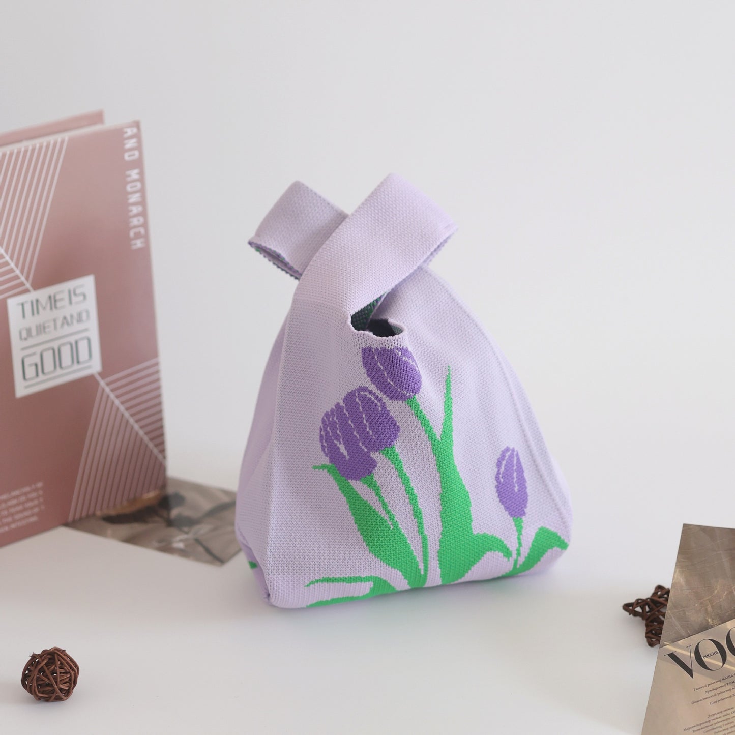 FLOWERSVERSE  INS Internet Hot New Handbag Women's Knitted Bag Japanese and Korean Style All-Match Hand Carrying Casual Tote Bag Factory Wholesale