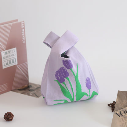 FLOWERSVERSE  INS Internet Hot New Handbag Women's Knitted Bag Japanese and Korean Style All-Match Hand Carrying Casual Tote Bag Factory Wholesale