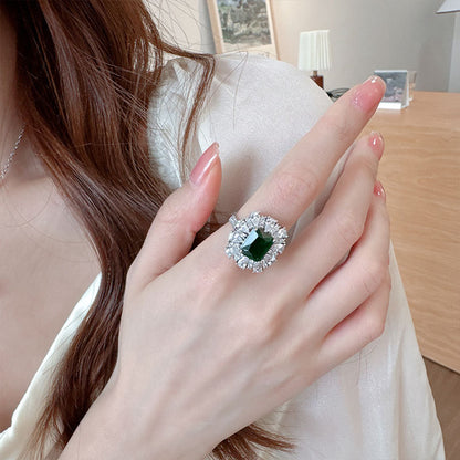 2025 Niche design temperament geometric versatile flower ring new light luxury high-end zircon high-end open ring